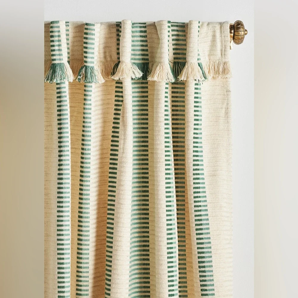 New Anthropologie Pieced Stripe Cotton Blend Woven Curtain Size 50” x 84”